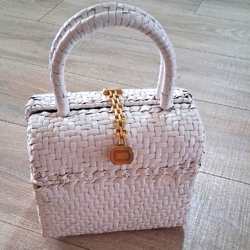 Vintage White Woven Rattan Handbag